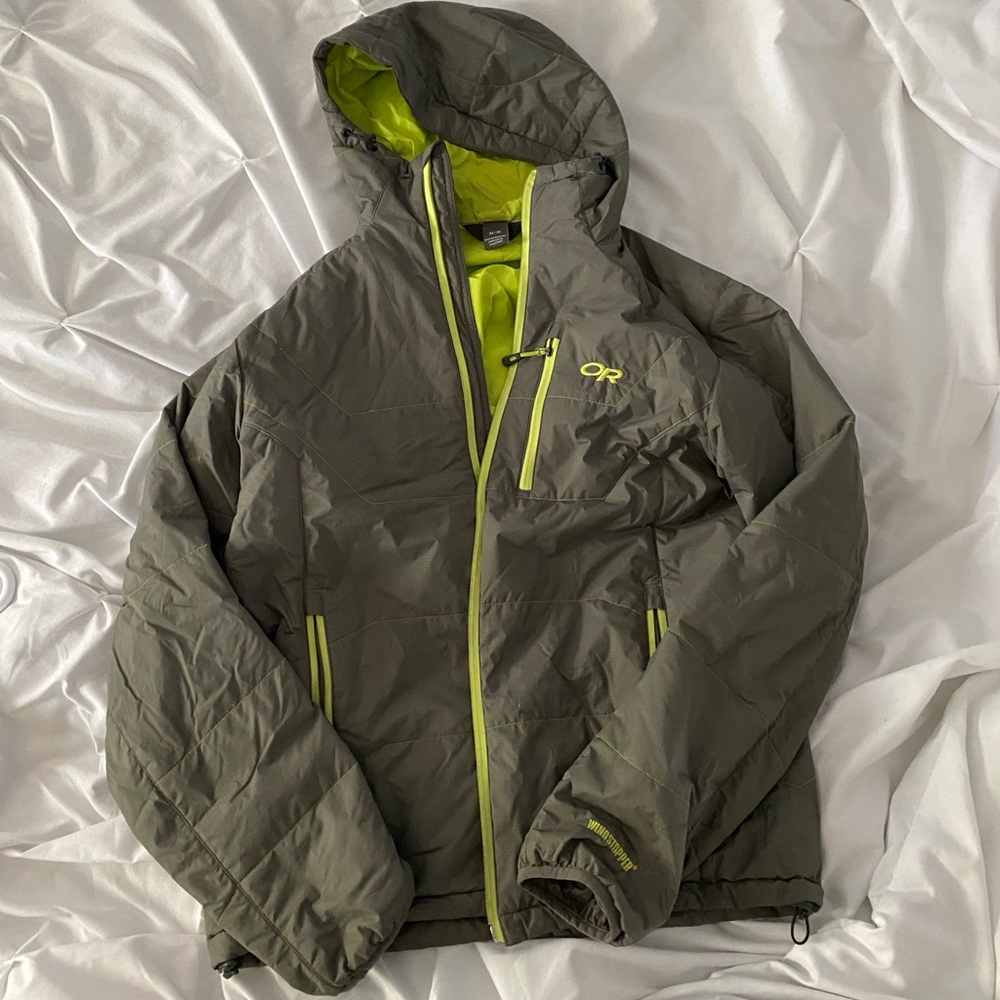 Awesome puffer grey and lime green jacket!